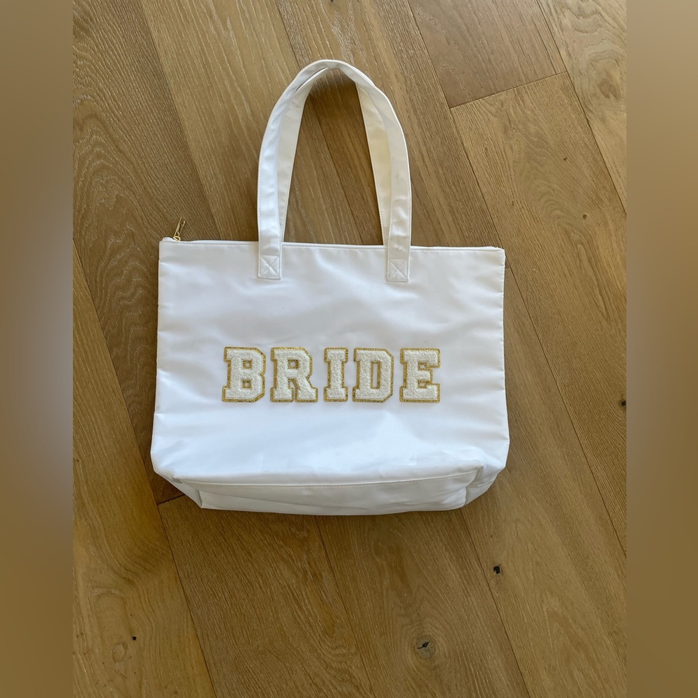 Bride White Tote Bag with Gold Embroidery